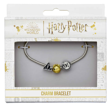 Insygnia Śmierci, Złoty Znicz, Peron 9 3/4  posrebrzana bransoletka z zawieszkami Harry Potter