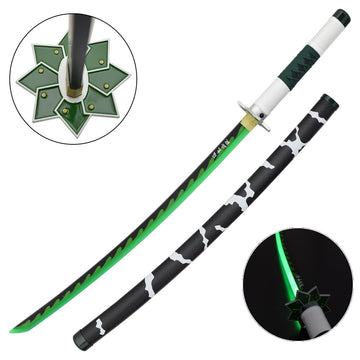 Ryokufuu Ozdobna Katana LED (Zielony) Bambusowa