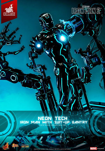 Neon Tech Iron Man with Suit-Up Gantry  Marvel Iron Man 2 1/6 Figurka 32 cm