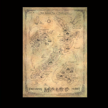 The Hobbit Art Print New Zealand Map of Middle Earth 50 x 70 cm